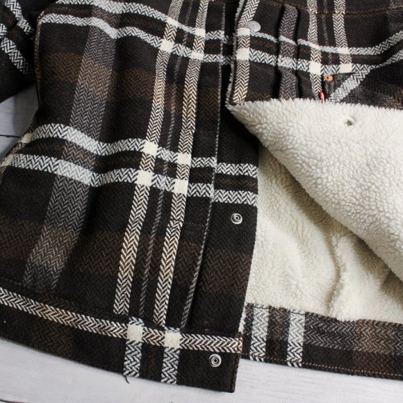 Levi Strauss Men's Plaid Trucker Jacket Size L Wool Blend Sherpa Lined - Picture 6 of 9